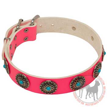 Leather Dog Collar of Pink Color