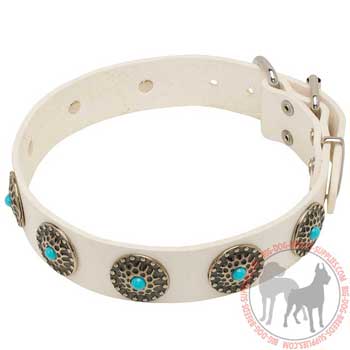 Leather Dog Collar with Blue Stones