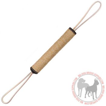 Jute dog puppies play roll with handles of rope