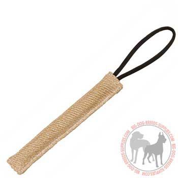 Stuffed dog tug with handle to protect your hands from the bites