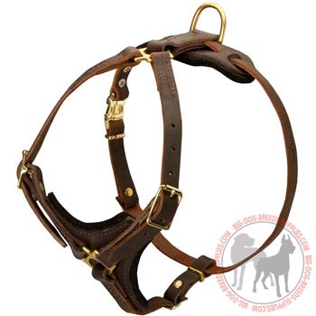 Dog leather harness brown features ergonomic design