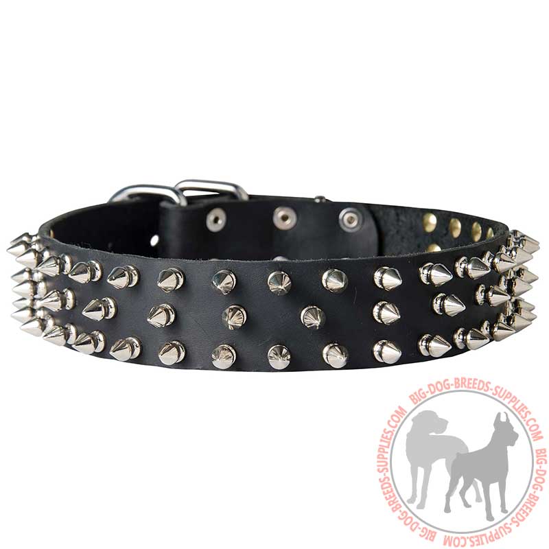 Top quality Leather Collar with 3 Rows of Spikes for your Amazing Dog