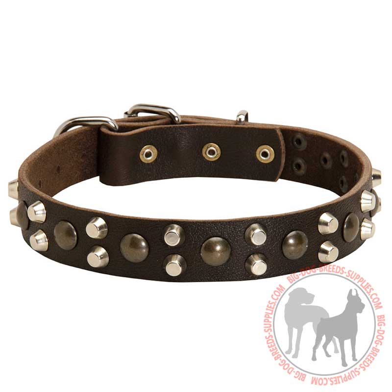New Impressive Leather Dog Collar with Pyramids and Studs