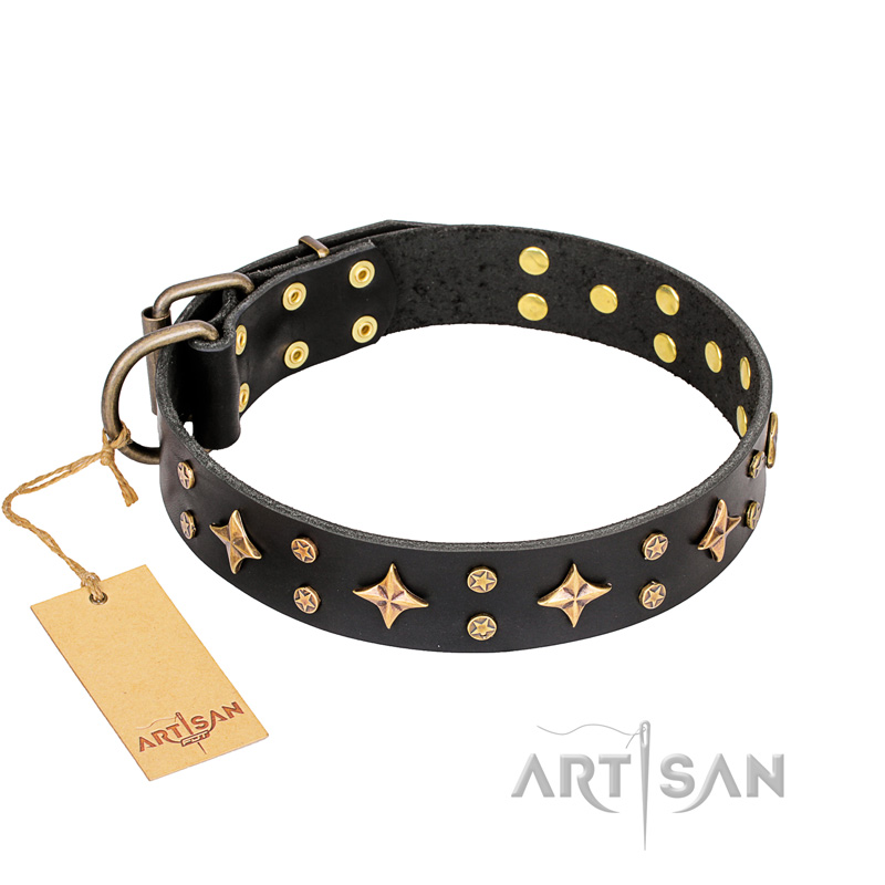 'A La Mode' FDT Artisan Exclusive Handmade Black Leather Dog Collar