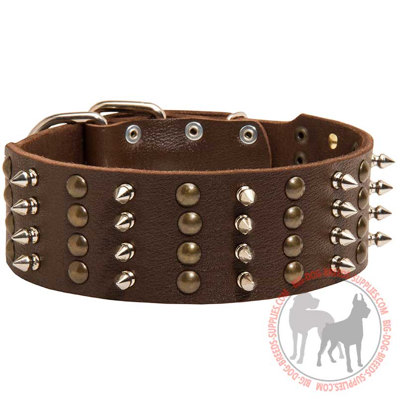 Gorgeous Extra Wide Leather Dog Collar with Spikes and Studs