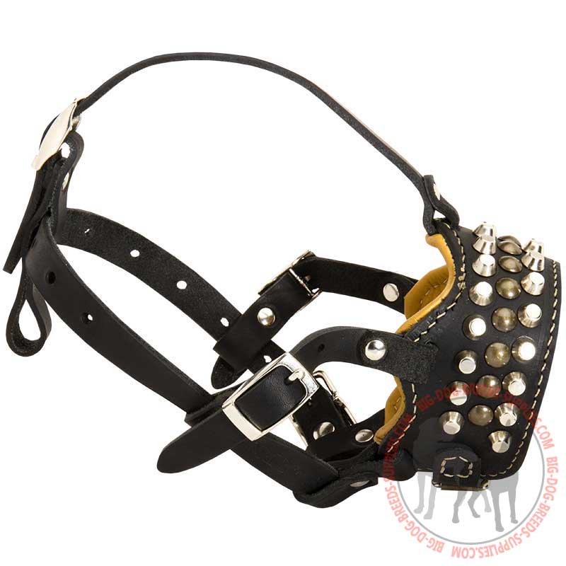 Functional Leather Dog Muzzle With Pyramids And Studs