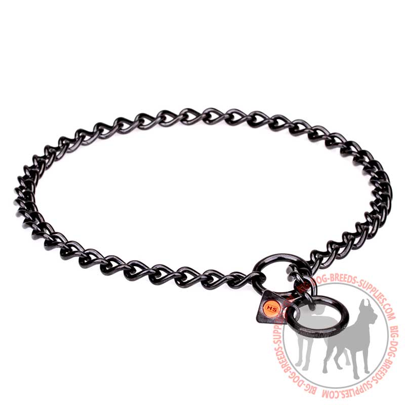 "Iron Trainer" Dog Choke Collar of Black Stainless Steel - 1/8 inch (3 mm) wire diameter