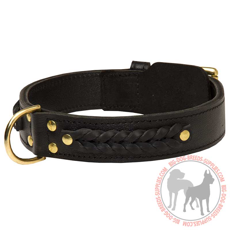 Braided Wide 2 ply Leather Dog Collar for Fashion Walking & Training