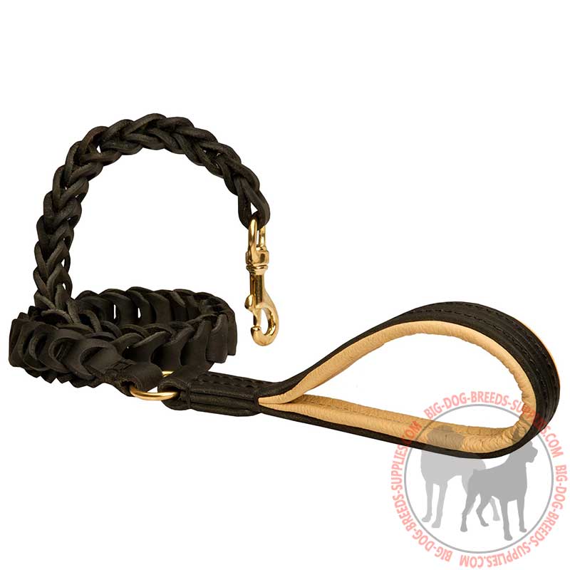Braided Leather Dog Leash with Nappa Padded Handle