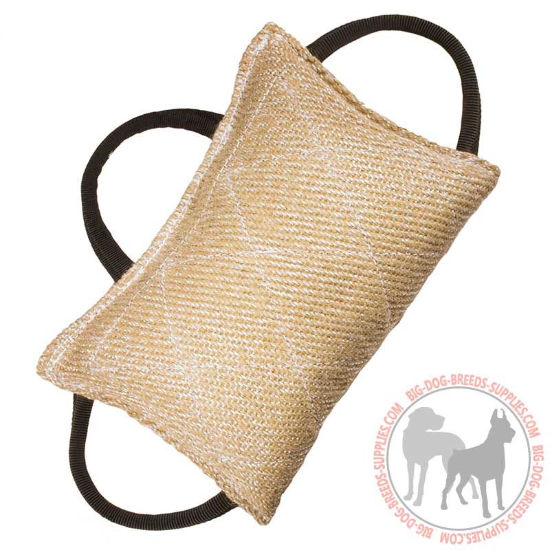 Fashion Jute Bite Pillow - 3 handle bite tug for young dogs - Click Image to Close