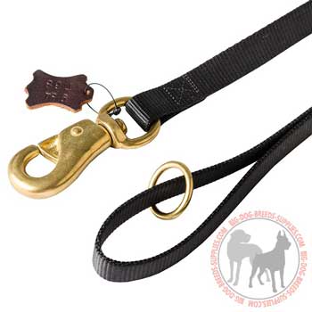 Dog nylon leash floating solid brass ring on the handle