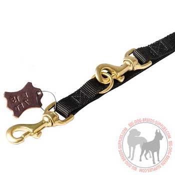 Brass snap hooks to attach to collars of both dogs