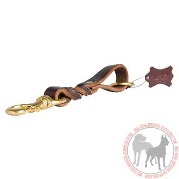 Short dog leather lead for dealing with powerful canines