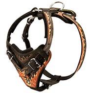 Fire Flames Painted Agitation Training Leather Dog Harness