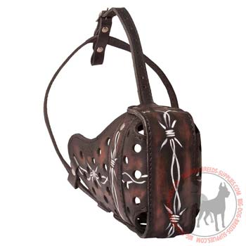 Dog Leather Muzzle with Adjustable Leather Straps