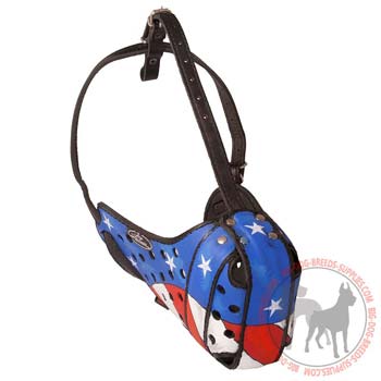 Leather Dog Muzzle Painted in the USA Flag Colors